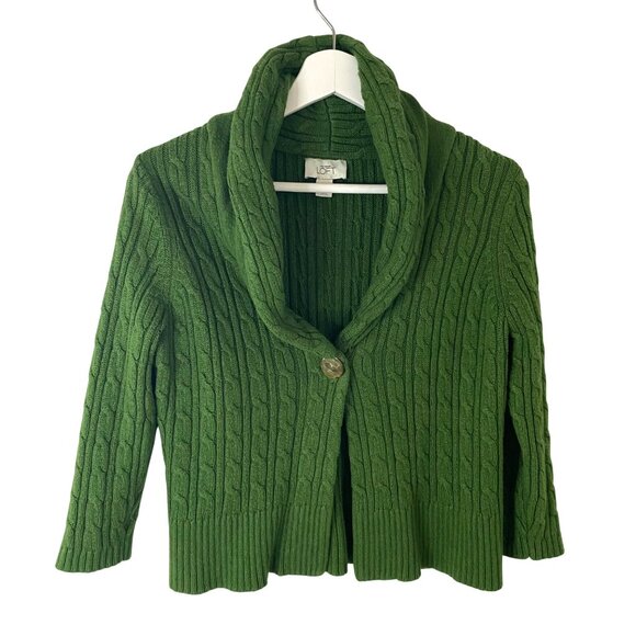 Ann Taylor LOFT Sweaters - Ann Taylor LOFT Shawl Collar Cable Knit Cardigan Sweater in Green S